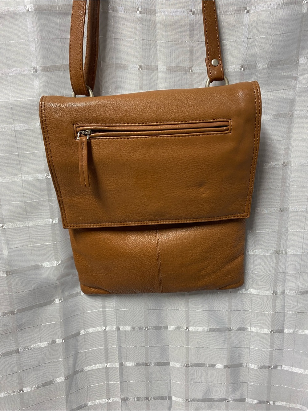 Paul & Taylor Vintage Tan Genuine Leather Flap-Over Crossbody Bag Organizer